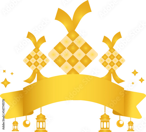 three rhombus decorations complemented by yellow chandeliers to celebrate Eid al-Fitr
