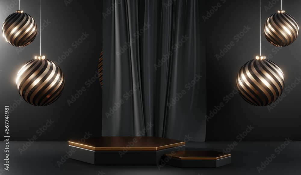 3d render of abstract realistic studio room with Luxury round pedestal stand podium with golden glitter in shape backdrop. Luxury black friday sale scene for product display presentation background 3d render of abstract realistic studio room with Luxury round pedestal stand podium with golden glitter in shape backdrop. Luxury black friday sale scene for product display presentation background