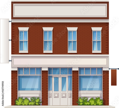 Color Illustration Of Universal Small Store Front View With Copyspace Isolated On White
