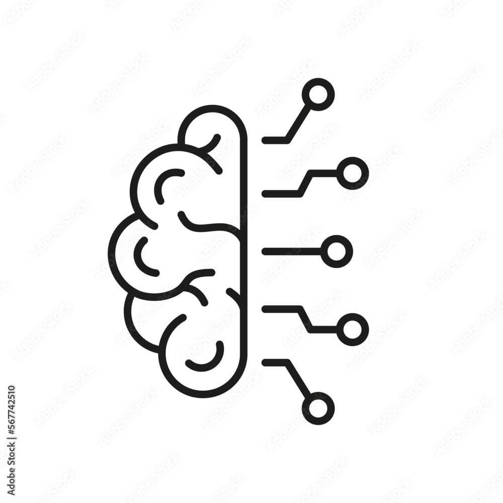 Artificial Intelligence Line Icon. AI, Neuroscience Innovation Concept Outline Icon. Human Brain and Network Technology Linear Pictogram. Editable Stroke. Isolated Vector Illustration Artificial Intelligence Line Icon. AI, Neuroscience Innovation Concept Outline Icon. Human Brain and Network Technology Linear Pictogram. Editable Stroke. Isolated Vector Illustration