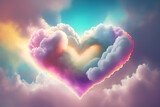 3d Romantic Heart Valentine’s day, Love in the air, cloudy and dreamy, pastel background, realistic, Generative Ai.
