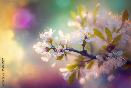 beautiful little pink plum flowers blossoming  generative Ai