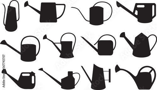 Illustration of different watering cans isolated on white