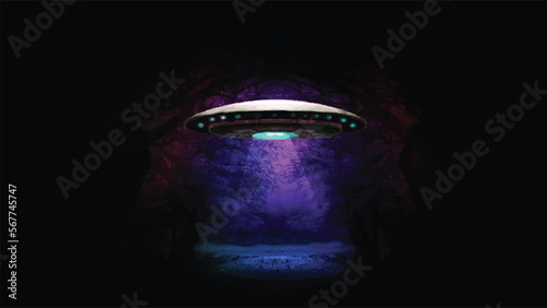 Flying Disc in The Dark, Vector Illustration