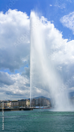 The jet d'eau fountain on the geneva lake, switzerland