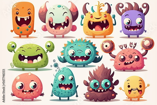 set of cartoon characters happy and smile  cute monsters  white background  vector illustration  Made by AI Artificial intelligence