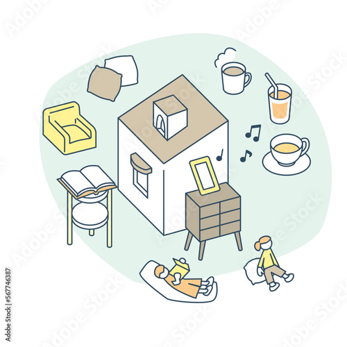 趣味とくつろぎの時間。温かい飲み物とソファ