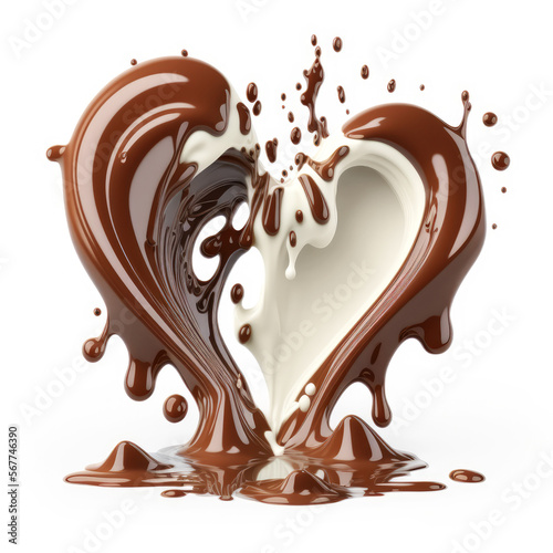 Splash Chocolate and Milk Chocolate Heart Isolated - Post-processed Generative AI
