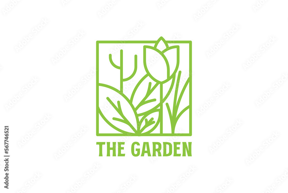 Square Flower Leaf Line for Garden Farm Cultivation Logo Square Flower Leaf Line for Garden Farm Cultivation Logo