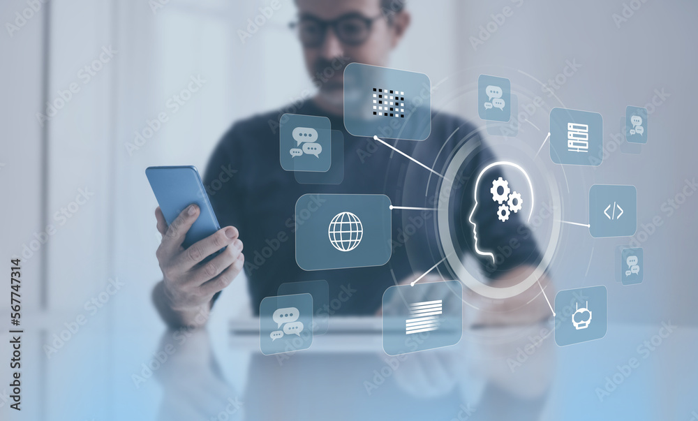 Smart device virtual control interface. Artificial intelligence new application AI futuristic concept