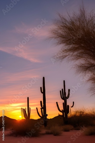 Sunset in the Sonoran Desert near - generative ai