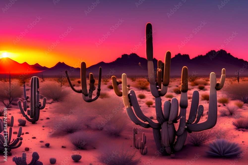 Sunset in the Sonoran Desert near - generative ai