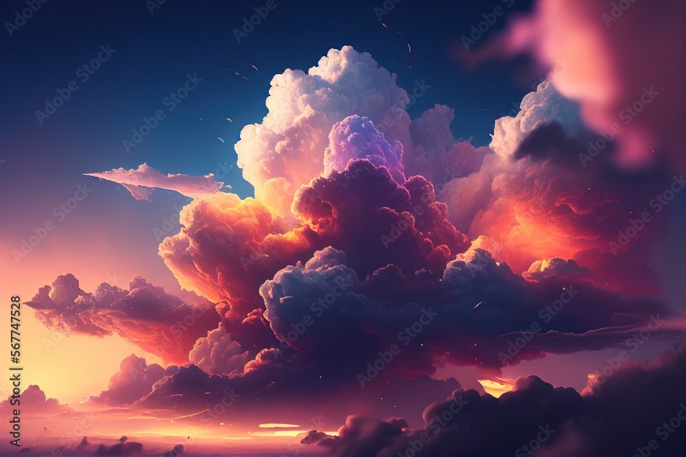 Beautiful sky with dynamic clouds during sunset. Generative AI Beautiful sky with dynamic clouds during sunset. Generative AI