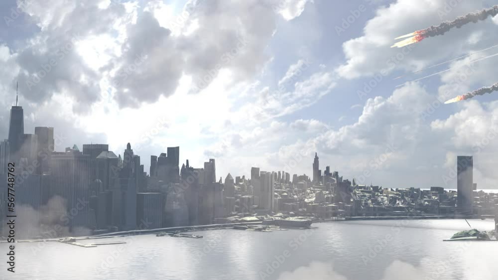 Burning Asteroids or Rockets Above New York city,Aerial
Cinematic view of New york city with meteors above, 2023,Drone
Burning Asteroids or Rockets Above New York city,Aerial
Cinematic view of New york city with meteors above, 2023,Drone