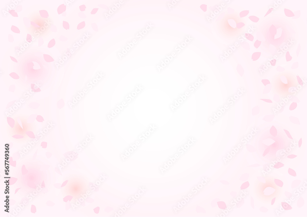 桜の花びらの円形フレームイラスト（ピンク色背景）