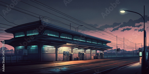 Rail station in the evening - AI generative