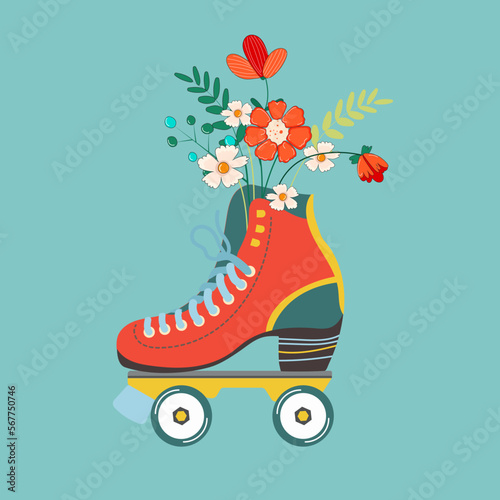 Rollers with a bouquet of flowers inside. Stock vector illustration for printing on wrapping paper, gifts and cards.