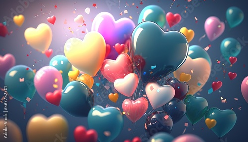 Festive romantic background with balloons hearts and confetti Valentine s Day or Merry Christmas and Happy New Year greetings.photorealistic  by ai generative