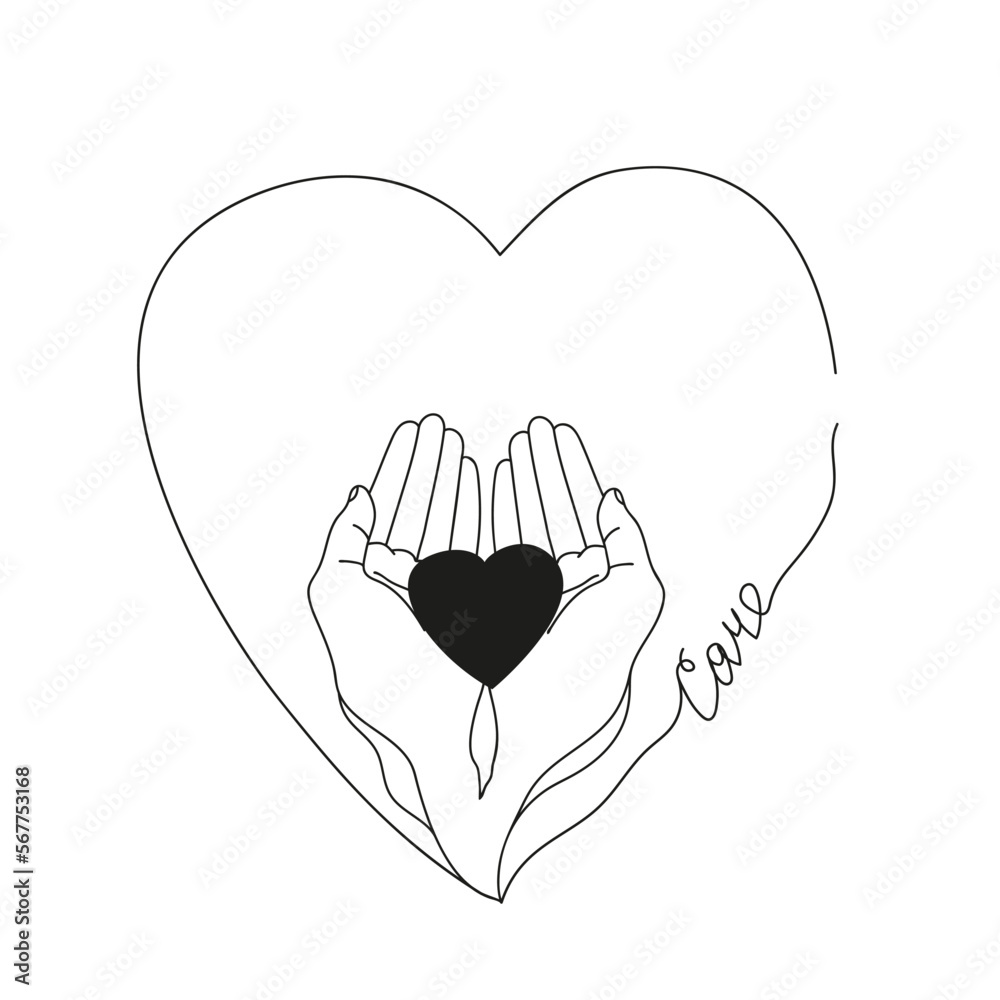 Vector illustration of a hand with a heart. Donation. The concept of a charitable foundation. A symbol of care