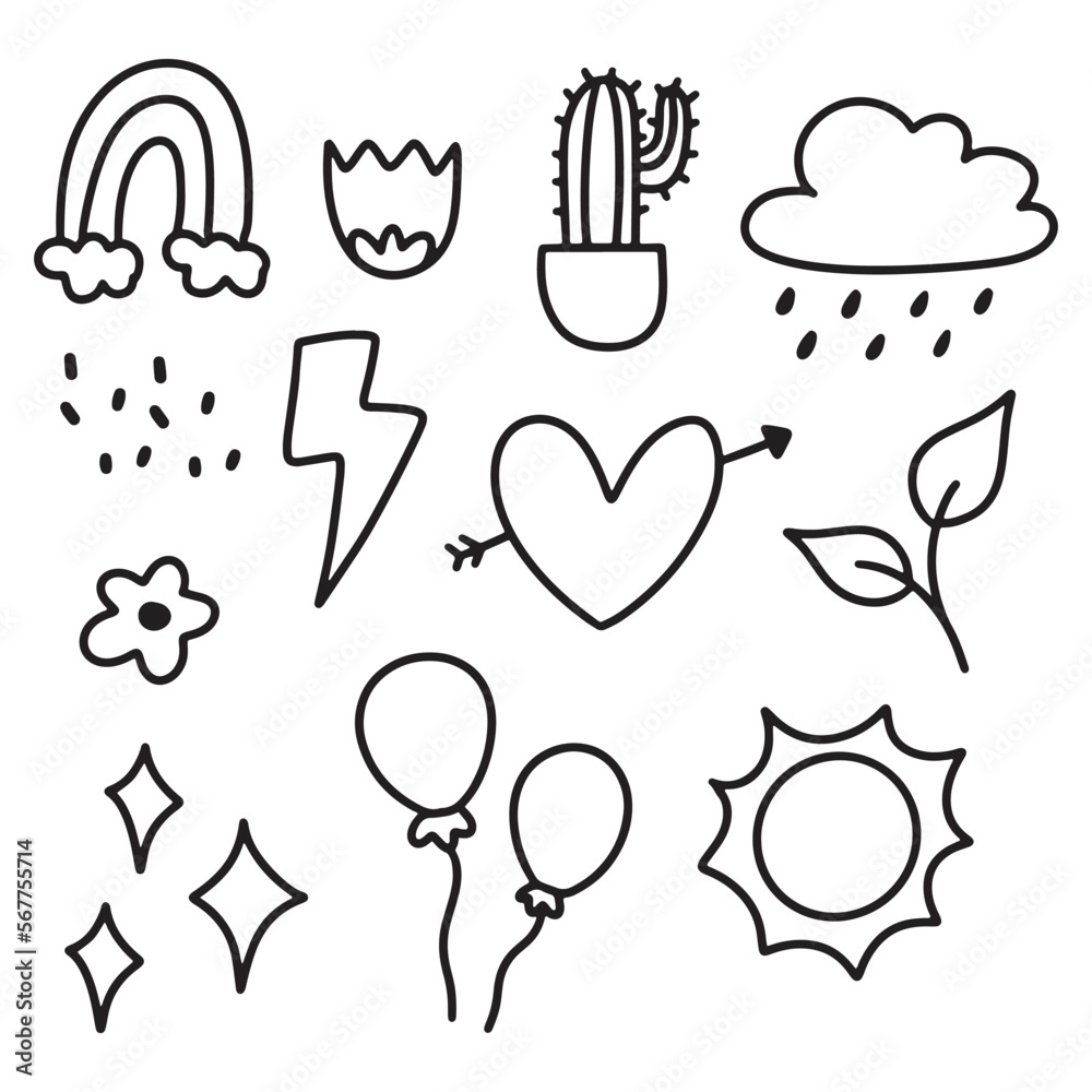 Set of cute doodle hand drawn Set of cute doodle hand drawn