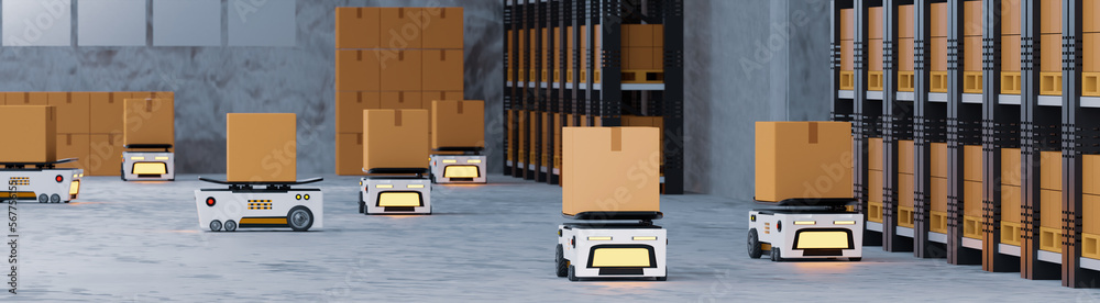 Intelligent robot technology transport factory,concept industry 4.0 smart vehicle autonomous robot AGV,warehouse logistic and transport,cardboard box production in factory,3d rendering illustration Intelligent robot technology transport factory,concept industry 4.0 smart vehicle autonomous robot AGV,warehouse logistic and transport,cardboard box production in factory,3d rendering illustration