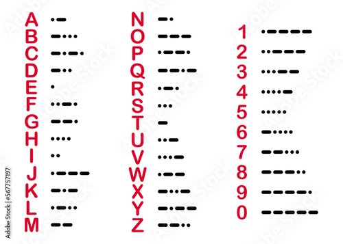 Illustration international Morse Code. Red letter telegraph code. Vector icon Morse coded.