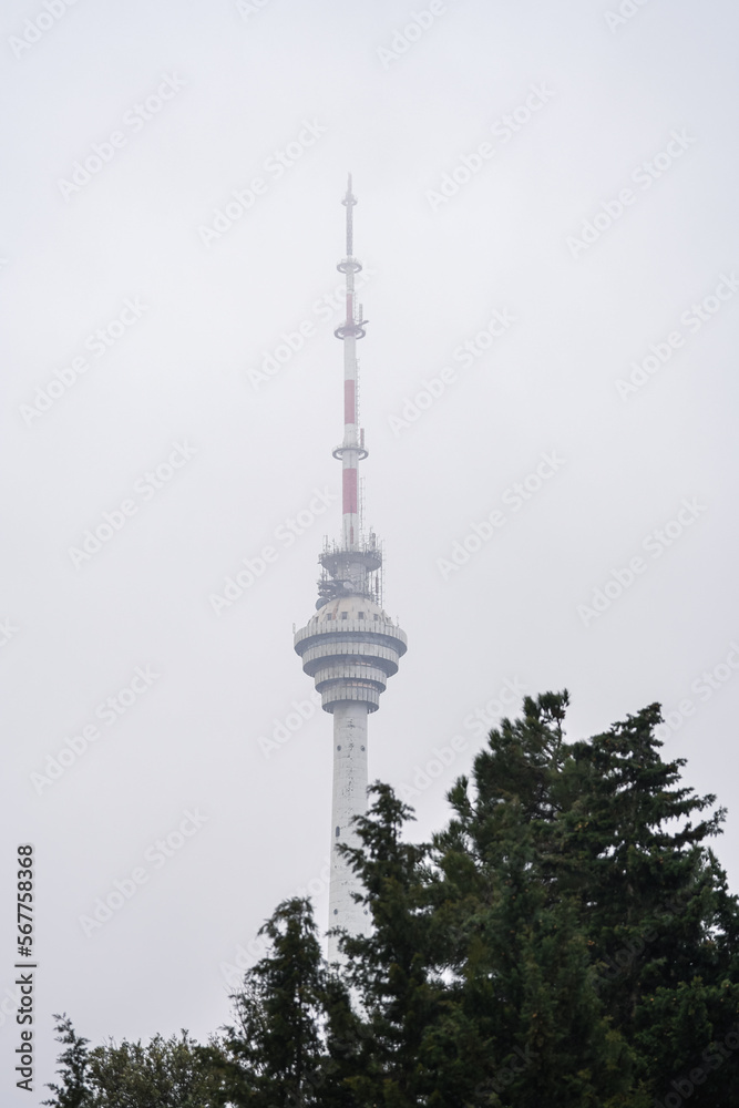 TV television tower tall landmark building in Baku during a cloudy day in Azerbaijan