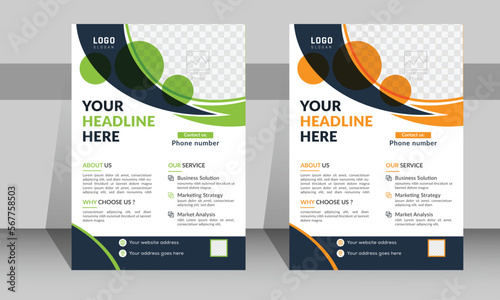 Modern flyer design for advertising promotion and growth company. abstract flat flyer design . orange green and color flyer. creative unique nice clean design.Half page letter size flyer free template