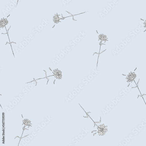 Little daisy flowers - seamless pattern on light blue background