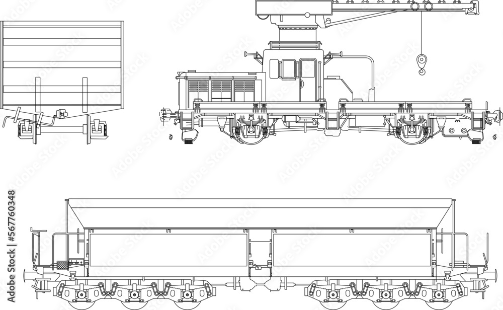 Vector sketch illustration of a carriage vehicle traveling on railroad tracks
