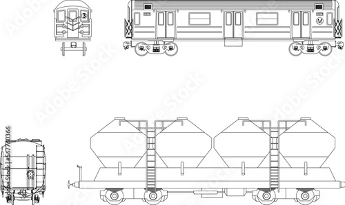 Vector sketch illustration of a carriage vehicle traveling on railroad tracks