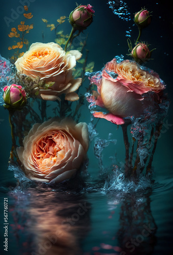 flower in water- Created with Generative AI Technology