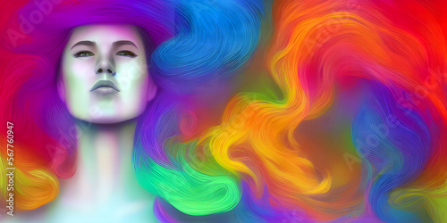 Frauen mit Regenbogen bunten Haaren. created with generative AI technology