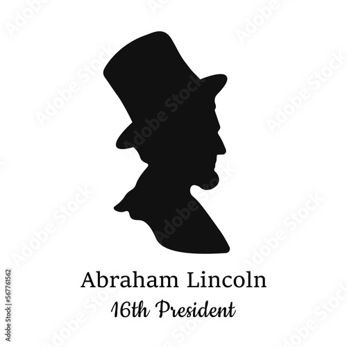 Silhouette of the 16th President of America Abraham Lincoln in a top hat . Vector illustration on white background.