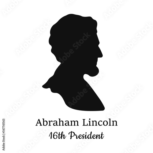 Silhouette of the 16th President of America Abraham Lincoln. Isolated vector illustration on white background.