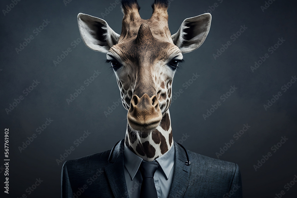 Giraffe in a Necktie: The Tall and Elegant Animal Dressed for the Office. Generative AI