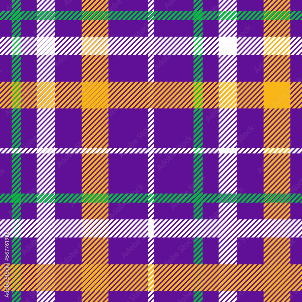 Seamless tartan plaid pattern. Mardi Gras color palette 
