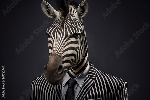 Stripe for Success  Portrait of a Daring Zebra in a Business Suit. Generative AI