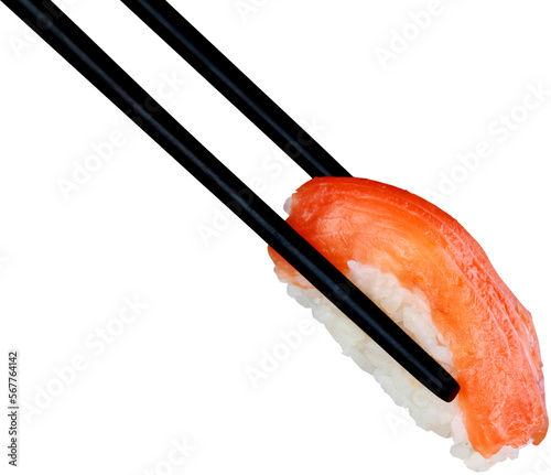 Black Wooden Chopsticks with Nigri Sushi - Isolated