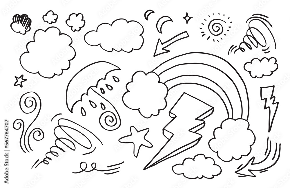 Hand drawn weather collection. vector illustration.