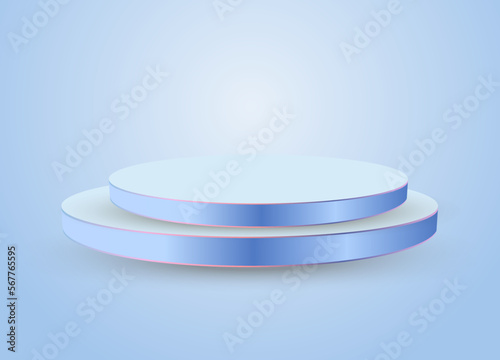 Two layers abstract rainbow round podium illuminated with spotlight on the top view. Vector illustration