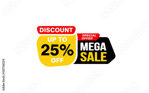 25 Percent MEGA SALE offer, clearance, promotion banner layout with sticker style. 