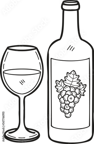 Hand Drawn grape wine illustration in doodle style