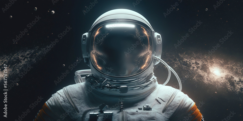 Portrait of astronaut floating in space. Generative AI. - obrazy, fototapety, plakaty 