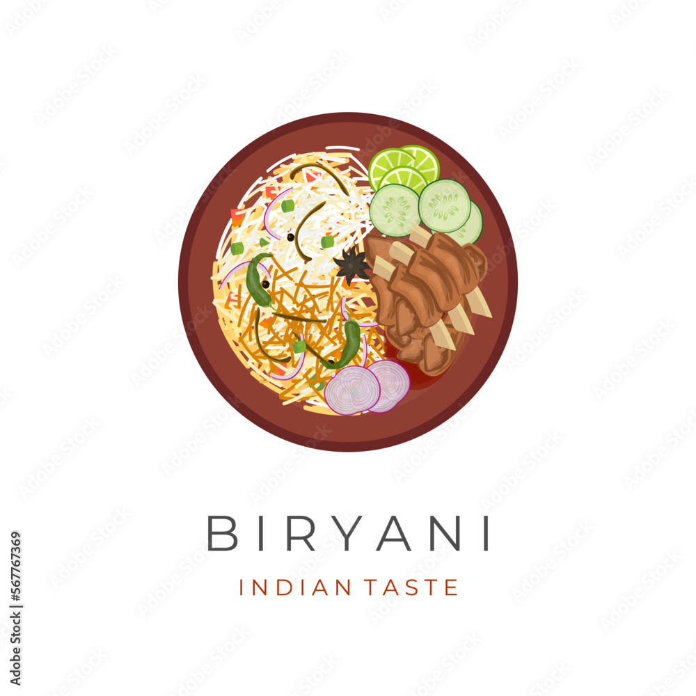 Vector Illustration Logo of Beef Biryani Rice Served on a Clay Plate Vector Illustration Logo of Beef Biryani Rice Served on a Clay Plate