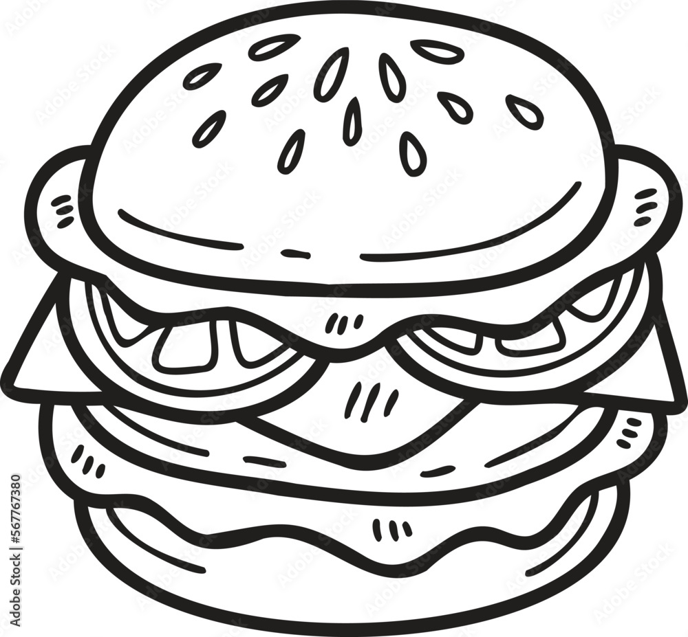 Hand Drawn hamburger illustration in doodle style Hand Drawn hamburger illustration in doodle style