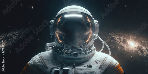 Valokuvatapetti Portrait of astronaut floating in space. Generative AI.
