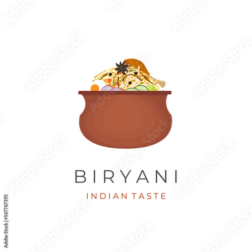Indian Biryani Rice Vector Illustration Logo Served In A Clay Pot