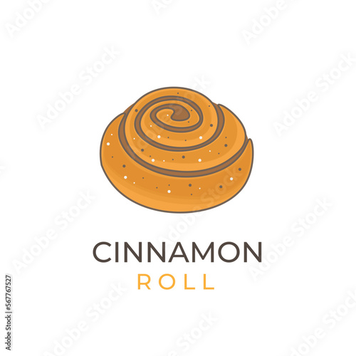 Baked Cinnamon Roll Cartoon Illustration Logo
