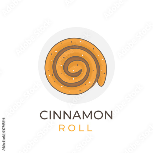 Flat Lying Cinnamon Roll Cartoon Illustration Logo